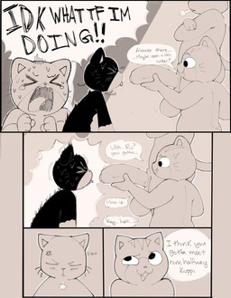 annoyed anthro balls big_balls big_penis biped black_body bodily_fluids butt close-up cross-popping_vein crossed_arms cute_fangs dialogue erection exclamation_point eyes_closed fangs fingers foreskin front_view fur genitals group hand_on_penis humanoid_genitalia humanoid_penis kneeling male male/male multicolored_body nervous nude nude_anthro nude_male one_eye_half-closed open_mouth penis question_mark screaming sharp_teeth side_view sigh simple_background smile standing sweat tail teeth text tongue tongue_out trio whiskers sushiamazing working_buddies! kuehiko_roshihara rufuta_hachitani tapio_chatarozawa domestic_cat felid feline felis mammal 2026 absurd_res comic digital_media_(artwork) english_text hi_res