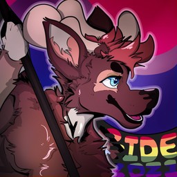 anthro antlers bisexual_pride_colors blue_eyes brown_body brown_fur clothing flag flag_(object) fur hair holding_object horn leash leash_pull lgbt_pride male open_mouth pride_color_background pride_color_flag pride_colors rainbow_pride_colors simple_background six-stripe_rainbow_pride_colors smile solo text zaverose zav deer mammal new_world_deer 1:1 bust_portrait digital_media_(artwork) english_text hi_res portrait