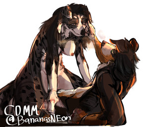 anthro anthro_on_anthro black_body black_fur black_nose breasts duo female fur male male/female markings multicolored_body multicolored_fur nipples nude nude_anthro nude_female nude_male romantic romantic_ambiance romantic_couple smile spots spotted_body spotted_fur two_tone_body two_tone_fur white_body white_fur bananasneon canid canine canis domestic_dog mammal hi_res