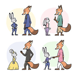 anthro black_ears black_nose bottomwear brown_body brown_ears brown_fur brown_tail clothed clothing countershading dipstick_ears dipstick_tail dress duo ear_markings ears_as_hair female female_anthro fur grey_body grey_ears grey_fur grey_tail hair_bun_ears jacket long_tail male male_anthro markings multicolored_body multicolored_ears multicolored_fur orange_body orange_ears orange_fur pants police police_uniform ponytail_ears shirt shorts suit tail tail_markings tan_body tan_countershading tan_fur tan_inner_ear thick_tail topwear two_tone_body two_tone_fur two_tone_tail uniform white_body white_countershading white_fur gumi_(pixiv) disney zootopia judy_hopps nick_wilde canid canine european_rabbit fox lagomorph leporid mammal oryctolagus rabbit red_fox true_fox 1:1 absurd_res hi_res