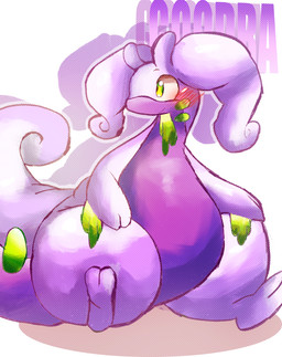 antennae_(anatomy) anthro belly blush blush_lines feet female green_eyes green_markings markings overweight overweight_anthro overweight_female purple_body simple_background sitting slightly_chubby slightly_chubby_anthro slightly_chubby_female slime solo tail text thick_tail thick_thighs white_background white_body white_tail felipotyphlosion mythology nintendo pokemon dragon generation_6_pokemon goodra mythological_creature mythological_scalie pokemon_(species) scalie hi_res