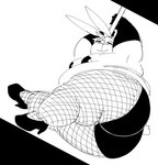 anthro belly big_butt butt clothed clothing crossdressing dot_eyes fat_arms fat_legs fishnet_clothing fishnet_leggings fishnet_legwear footwear hair high_heels leggings legwear long_ears looking_at_viewer male moobs obese obese_anthro obese_male overweight overweight_anthro overweight_male pasties pole scut_tail shoes short_tail smile solo tail calebcorduroy desmond_(calebcorduroy) lagomorph leporid mammal rabbit 2024 black_and_white monochrome