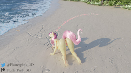 all_fours anthro anthrofied beach big_breasts big_butt biped breasts butt detailed_background dialogue eyebrows eyelashes feet female fingers genitals hair nipples nude outside pink_hair pupils sand text thick_thighs toes vulva yellow_body flutterpink_3d friendship_is_magic hasbro my_little_pony fluttershy_(mlp) equid equine mammal 16:9 3d_(artwork) 4k absurd_res digital_media_(artwork) hi_res widescreen