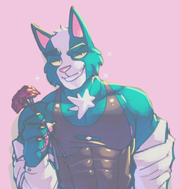 abs anthro black_clothing black_shirt black_tank_top black_topwear blue_body blue_fur body_hair chest_hair chest_tuft clothed clothing flower fur holding_flower holding_object jacket looking_at_viewer male multicolored_body multicolored_fur muscular muscular_anthro muscular_male pecs pink_background plant shirt simple_background solo sparkles tank_top topwear tuft two_tone_body two_tone_fur white_body white_clothing white_fur white_jacket white_topwear yellow_eyes zappyron final_space avocato chayanne felid mammal ventrexian 2025 digital_media_(artwork) redraw