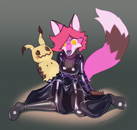 boots breasts clothing footwear glistening glistening_breasts glistening_clothing holding_object holding_plushie latex latex_boots latex_clothing latex_footwear plushie shoes solo spiral spiral_eyes maridiansnack nintendo pokemon hex_maniac krysta_kream canid canine fox generation_7_pokemon mammal mimikyu pokemon_(species) absurd_res hi_res