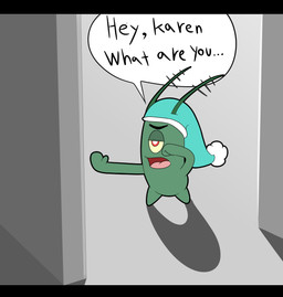 antennae_(anatomy) anthro biped clothing dialogue eyebrows green_body hat headgear headgear_only headwear headwear_only male male_anthro mature_anthro mature_male mostly_nude name_drop name_in_dialogue narrowed_eyes night nightcap nub_feet nude_anthro nude_male open_mouth red_eyes solo speech_bubble talking_to_another talking_to_partner text tired tonytoran nickelodeon spongebob_squarepants sheldon_j._plankton aquatic arthropod crustacean plankton_(species) 2020 absurd_res colored digital_drawing_(artwork) digital_media_(artwork) english_text full-length_portrait hi_res portrait