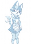 4_fingers anthro anthrofied big_head biped buckteeth clothed clothing crossdressing embarrassed femboy fingers frown fur looking_at_viewer maid_uniform male open_mouth raised_tail simple_background solo standing stripes tail teeth uniform white_background reality_undoer animal_crossing nintendo moe_(animal_crossing) domestic_cat felid feline felis mammal blue_and_white digital_media_(artwork) monochrome sketch