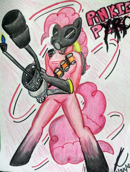 belt clothing explosives female flamethrower gloves grenade handwear mask ranged_weapon solo tail weapon 451kitkat friendship_is_magic hasbro my_little_pony team_fortress_2 valve valve_corporation pinkie_pie_(mlp) pyro_(team_fortress_2) earth_pony equid equine horse mammal pony crossover