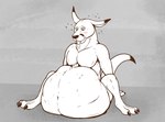 anthro belly big_belly blush indigestion looking_at_belly male navel pecs predator/prey simple_background sitting solo tongue tongue_out unseen_prey vore thatgryphonguy kangaroo macropod mammal marsupial greyscale monochrome