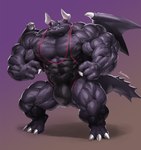 2_horns 3_toes 4_fingers abs anthro barefoot big_muscles big_pecs biped black_arms black_body black_chest black_clothing black_face black_feet black_fingers black_hands black_legs black_membrane black_neck black_scales black_skin black_tail black_toes black_wings blue_eyes bulge claws clothing digitigrade feet fin fingers forearm_muscles front_view glistening glistening_arms glistening_body glistening_clothing glistening_legs glistening_skin gradient_background hamstrings head_horn horn huge_muscles huge_pecs humanoid_hands hyper hyper_biceps hyper_hamstrings hyper_muscles hyper_pecs hyper_quads hyper_triceps looking_aside male membrane_(anatomy) multicolored_clothing muscular muscular_anthro muscular_arms muscular_male muscular_thighs neck_muscles obliques pecs pink_clothing pose purple_background scales serratus sharp_teeth shirt simple_background small_wings solo standing tail tail_fin tan_background tank_top teeth thick_neck tight_clothing toes topwear trapezius triceps two_tone_clothing vein veiny_arms veiny_chest veiny_legs veiny_muscles white_claws white_horn wide_stance wing_claws wings wrestling_singlet kuroma mythology nintendo ring_fit_adventure dragaux dragon mythological_creature mythological_scalie scalie 2019 digital_media_(artwork) digital_painting_(artwork) full-length_portrait hi_res portrait shaded signature soft_shading