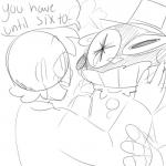 1:1 animatronic blush clothed clothing crossgender duo english_text female five_nights_at_freddy's five_nights_at_freddy's_2 hat headgear headwear hi_res human machine male mammal mike_schmidt monochrome robot scottgames text toy_freddy_(fnaf) unnecessaryfansmut