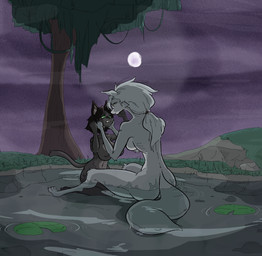 backstory bathing big_breasts bodily_fluids breasts comforting comforting_another description emaciated emaciated_female female female/female head_in_hands huge_breasts hungry light lore melancholic moonlight night rib_cage ribs sad size_difference tears tears_of_pain visible_ribcage sinfullapis vintage_story canid canine canis felid feline mammal wolf hi_res