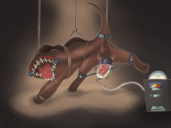 anus arms_tied balls bdsm bodily_fluids bondage bound captured cum drooling drooling_tongue feral forced forced_exposure forced_orgasm gag gagged genital_fluids genitals harness legs_tied machine male milking_cum milking_machine orgasm penile penis penis_milking penis_milking_machine raised_tail restrained restrained_arms restrained_legs restraints ring_gag saliva saliva_string solo spread_anus spreading tail bassbingo lethal_company canid canine eyeless_dog_(lethal_company) mammal 4:3 hi_res
