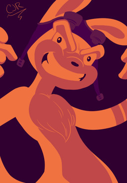 chest_tuft cross_cjr eyewear goggles grin male pose smile solo tuft jak_and_daxter naughty_dog sony_corporation sony_interactive_entertainment daxter mammal mustelid ottsel restricted_palette