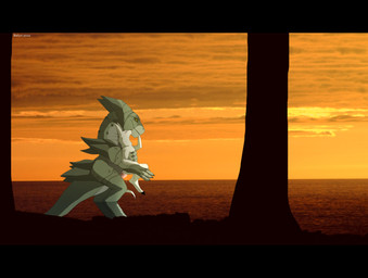 black_bars blush duo erection eyes_closed genitals male male/male outside penis sea sunset tail water yellow_eyes belun mythology dragon mythological_creature mythological_scalie scalie 2010 hi_res letterbox