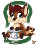 anthro blue_eyes brown_body brown_fur clean_diaper clothed clothing controller derp_eyes diaper dog_plushie facial_tuft female fur game_controller littlepawz_(diaper) maroon_hair plushie sitting solo tan_body tan_fur tongue tongue_out tuft wearing_diaper lunathecute abuniverse littlepawz nintendo super_nintendo canid canine fox mammal hi_res