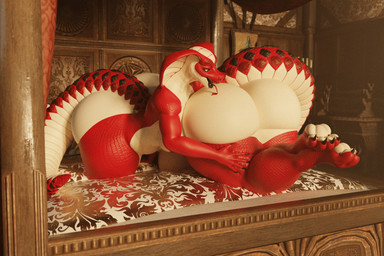 anthro big_breasts big_butt breasts butt duo female female/female huge_breasts huge_butt huge_thighs hyper hyper_butt nipples nude tail thick_thighs tongue wide_hips raguda reptile scalie snake 3d_(artwork) digital_media_(artwork) hi_res