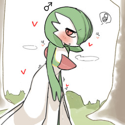aroused barely_visible_genitalia barely_visible_penis blush bodily_fluids breath chest_spike genital_fluids genitals grass green_body half-closed_eyes hearts_around_body leaking_precum looking_back male male_humanoid multicolored_body narrowed_eyes one_eye_obstructed panting penis plant precum red_eyes side_view simple_background slim slim_humanoid slim_male solo spikes spikes_(anatomy) text tree two_tone_body walking white_background white_body purupuwa nintendo pokemon gardevoir generation_3_pokemon humanoid pokemon_(species) 1:1 2026 digital_drawing_(artwork) digital_media_(artwork) hi_res japanese_text shaded soft_shading