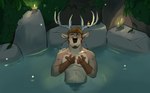 anthro antlers bare_chest beard candle candlelight facial_hair forest hair horn light male pecs plant rock solo tree water gearfox98 hector_(gearfox98) arthropod beetle cervine deer elateroid firefly insect mammal digital_media_(artwork) hi_res