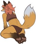 anthro black_eyes blush bra butt butt_squish clothed clothing colored_edge_bra female hair hair_up panties pawpads pink_hair sitting slightly_chubby solo squish training_bra underwear underwear_only kyoamx canid canine fox mammal