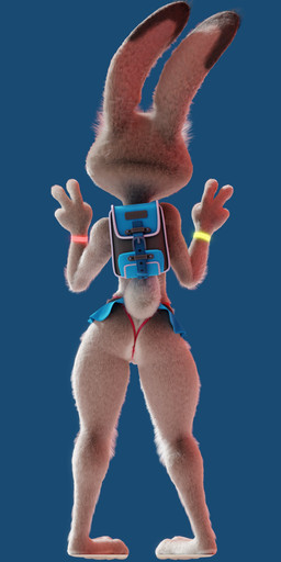 anthro anus backpack bottomwear butt clothing feet female fingers fur genitals gesture hand_gesture miniskirt multicolored_body multicolored_fur pussy_floss rear_view simple_background skirt solo thong toes two_tone_body two_tone_fur underwear v_sign vulva white_body white_fur wristband pochemu disney zootopia judy_hopps lagomorph leporid mammal rabbit 3d_(artwork) absurd_res digital_media_(artwork) hi_res