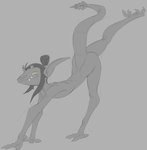 anthro biped closed_smile female fingers grey_background hair horn looking_at_viewer mouth_closed nude simple_background smile solo spiked_tail spikes spikes_(anatomy) tail teeth yellow_eyes yoga jizzus deadlock valve ivy_(deadlock) gargoyle