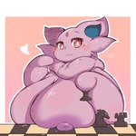 anthro areola big_breasts breasts chess chess_piece female heart_symbol huge_breasts nipples purple_areola purple_body purple_nipples red_eyes smile solo lightmizano nintendo pokemon eeveelution espeon generation_2_pokemon pokemon_(species) 1:1 hi_res