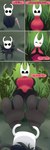 2_toes anthro breasts cloak clothing dialogue duo feet female foot_fetish foot_focus foot_play holding_object holding_weapon male male/female melee_weapon size_difference soles speech_bubble sweater text toes topwear virgin_killer_sweater weapon cornchip21 noctibus hollow_knight meme_clothing team_cherry hornet_(hollow_knight) the_knight_(hollow_knight) arthropod vessel_(species) absurd_res comic english_text hi_res meme