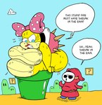 anthro belly big_belly big_breasts big_butt blue_eyes blue_sky breasts butt duo female obese outside overweight sky speech_bubble text yellow_body agouti-rex mario_bros nintendo koopaling wendy_o._koopa koopa scalie shyguy 2012