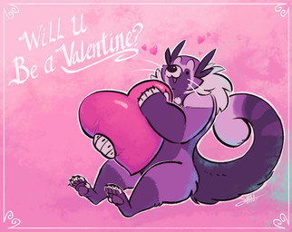 5_fingers 5_toes anthro biped black_claws black_finger_claws black_nose black_toe_claws border claws countershade_face countershade_fur countershade_neck countershade_torso countershading dot_eyes feet finger_claws fingerless_(marking) fingers fur heart_symbol hearts_around_head holding_heart holidays humanoid_hands looking_at_viewer male male_anthro multicolored_body multicolored_fur nude nude_anthro nude_male open_mouth open_smile outline pawpads pink_background pink_heart purple_body purple_fur simple_background simple_eyes sitting smile smiling_at_viewer solo tail text three-quarter_view toeless_(marking) toes toony valentine's_day_card whiskers white_body white_border white_fur white_outline suck_mcjones valentine's_day bento_(character) binturong mammal viverrid 2019 digital_drawing_(artwork) digital_media_(artwork) english_text handwritten_text hi_res signature