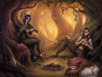 2_horns 5_fingers ambiguous_gender axe beak bent_legs black_beak black_claws black_clothing black_footwear black_lips black_sclera black_shoes book bottomwear breasts brown_bottomwear brown_clothing brown_collar brown_eyebrows brown_footwear brown_hair brown_pants brown_shirt brown_shoes brown_tank_top brown_topwear claws cleavage closed_smile clothed clothed_female clothed_humanoid clothing collar crossed_legs ear_piercing eyebrows eyelashes eyes_closed facial_scar fangs female female_humanoid feral fern fingers flying footwear forest fully_clothed fully_clothed_female fully_clothed_humanoid fur grass green_clothing green_eyes green_shirt green_topwear grey_bottomwear grey_clothing grey_eyes grey_horn grey_pants group hair hanging_by_feet horn humanoid_pointy_ears insect_wings larger_ambiguous larger_female larger_feral larger_humanoid lepidopteran_wings light lips looking_at_viewer lute lying medium_hair mouth_closed musical_instrument navel on_front pants piercing pink_lips plant playing_lute plucked_string_instrument pointy_ears purple_eyebrows purple_hair red_eyes rock scar shirt shoes sitting sitting_on_ground size_difference sleeping smaller_ambiguous smaller_feral smile stick string_instrument tail tan_body tan_skin tank_top teeth text toe_claws topwear tree white_body white_fur white_tail white_wings wings yellow_wings marie_gelebart baldur's_gate baldur's_gate_3 dungeons_and_dragons hasbro larian_studios wizards_of_the_coast fan_character lilith_(marie_gelebart) scratch_(baldur's_gate) shaina_(marie_gelebart) arthropod bat butterfly canid canine canis domestic_dog elf horned_humanoid humanoid insect lepidopteran mammal owlbear tiefling 2024 4:3 adobe_photoshop_(artwork) artist_name colored digital_media_(artwork) digital_painting_(artwork) hi_res lighting painting_(artwork) shaded