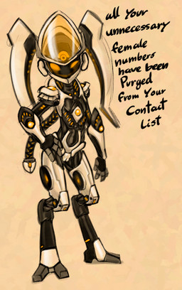 3_toes 4_fingers aged_down anthro armor black_body dialogue digitigrade feet female fingers flat_chested genitals glowing glowing_eyes hair hand_on_hip machine mouthless ponytail possessive screen screen_face solo text toes twintails_(hairstyle) unconvincing_armor vulva yellow_eyes young young_female soulcentinel blizzard_entertainment starcraft aurana alien protoss robot robot_anthro english_text