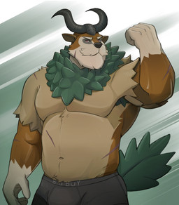 anthro anthrofied armpit_hair body_hair clothed clothing flexing fur horn male muscular muscular_anthro muscular_male raised_arm scar solo tan_body tan_fur topless topless_anthro topless_male underwear zcdartz nintendo pokemon generation_6_pokemon gogoat pokemon_(species) 2022 absurd_res hi_res