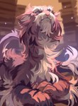 ambiguous_gender blue_eyes blurred_background cheek_tuft facial_tuft feral fur lying mouth_closed neck_tuft on_front pupils purple_body purple_fur slit_pupils solo tuft white_body white_fur corzh77 species_request absurd_res hi_res