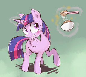 blush bodily_fluids chopsticks feral food green_background horn natto purple_body purple_eyes simple_background solo standing sweat sweatdrop wings knattoh friendship_is_magic hasbro my_little_pony mythology twilight_sparkle_(mlp) equid equine mammal mythological_creature mythological_equine winged_unicorn 2015