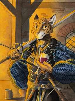 5_fingers accessory alcohol anthro armor belt beverage clothed clothing container cup dagger drinking_glass fingers fur glass glass_container glass_cup holding_glass holding_melee_weapon holding_object holding_sword holding_weapon inside looking_aside male markings melee_weapon mug necktie orange_eyes scabbard shirt smile solo spots spotted_body spotted_fur standing sword topwear weapon window wine wine_glass yellow_body yellow_fur 0laffson enorach_(0laffson) cheetah felid feline mammal 2020 dated graphite_(artwork) painting_(artwork) signature traditional_media_(artwork) traditional_painting_(artwork) traditional_watercolor_(artwork) watercolor_(artwork)