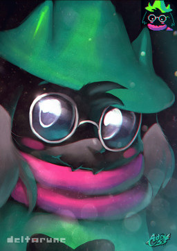 anthro black_body black_fur clothed clothing eyewear floppy_ears fur glasses hat headgear headwear looking_at_viewer male robe scarf smile solo adry53 deltarune undertale_(series) ralsei bovid caprine darkner goat mammal 2018 absurd_res digital_media_(artwork) hi_res pixel_(artwork) watermark
