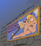 2022 anthro asthexiancal bear beer_mug blonde_hair breasts brown_body brown_fur color_edit colored disney english_text female fur gummi_bears hair hi_res looking_at_viewer mammal marmelmm melee_weapon nude polearm sign solo spear text third-party_edit ursa_(gummi_bears) weapon