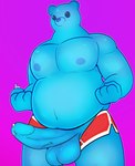 anthro balls big_penis blue_body briefs candy clothing dessert erection fist food genitals glans gummy_(food) humanoid_genitalia humanoid_penis male navel nipples overweight overweight_anthro overweight_male penis simple_background solo underwear vein almy bear food_creature gummy_creature living_candy mammal absurd_res hi_res