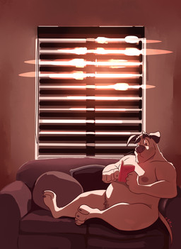 anthro belly big_belly book floppy_ears fur furniture holding_book holding_object male mouth_closed nude on_sofa overweight overweight_anthro overweight_male reading sitting sofa solo tail whiskers white_body white_fur white_tail chocolateandmilk richard_(chocolateandmilk) canid canine canis domestic_dog mammal 2020 dated hi_res
