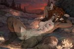 anthro areola biped breasts brown_body brown_eyes brown_fur brown_hair countershade_fur countershade_torso countershading feet female fur genitals hair looking_at_viewer lying navel nipples nude nude_anthro nude_female on_back outside partially_submerged solo spread_legs spreading toes vulva water honovy alrysia_(alrysia419) deer mammal 2025 digital_media_(artwork)