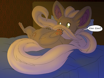 bed bodily_fluids female feral fluffy fluffy_tail fur furniture genital_fluids genitals green_eyes grey_body grey_fur in_heat long_tail looking_at_viewer lying on_back on_bed pawpads presenting presenting_vulva reddened_pussy solo tail vaginal_fluids vulva backlash91 conditional_dnp nintendo pokemon cinccino generation_5_pokemon pokemon_(species) hi_res