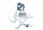 anthro blue_hair bottomless breasts clothed clothing female fur hair nipples pink_nose simple_background solo translucent translucent_clothing white_background white_body white_fur dossun arctic_ikume canid mammal digital_media_(artwork) krita_(artwork)