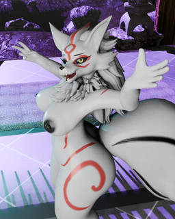 anthro big_butt black_nipples breasts butt female looking_at_viewer nipples nude solo standing thick_thighs massepppp flowzel_(modeler) capcom okami_(capcom) amaterasu_(okami) canid canine mammal 3d_(artwork) 4:5 absurd_res blender_(artwork) digital_media_(artwork) hi_res