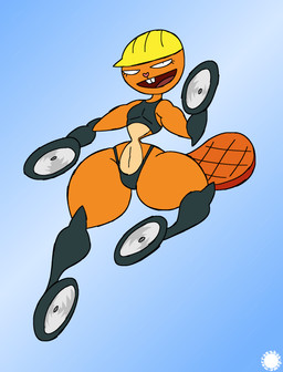 anthro armor armwear belly boots clothing countershade_belly countershading crop_top curvy_figure elbow_gloves femboy footwear fur gloves gradient_background handwear headgear helmet knee_boots knee_highs legwear logo male navel orange_body orange_fur shirt shoes simple_background small_waist solo tail text thick_thighs thong topwear underwear wasp_waist wheel wide_hips thatdawgmurray happy_tree_friends handy_(htf) beaver mammal rodent aliasing artist_logo artist_name digital_media_(artwork) hi_res signature