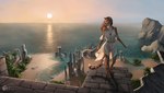 anthro beach building clothed clothing dress felid female hair hi_res khajiit long_hair mammal microsoft pantherine rocky_shore ruins sand sea solo structure sunset tail techiesxc the_elder_scrolls tiger water