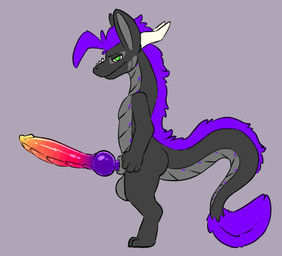 4_fingers animal_genitalia animal_penis anthro back_mane balls big_penis digitigrade facial_markings fingers genitals glistening glistening_genitalia glistening_penis gradient_penis green_eyes grey_background grey_body half-closed_eyes head_markings horn huge_penis knot long_ears long_tail looking_at_viewer male mane markings narrowed_eyes nose_spike orange_penis penis purple_mane purple_penis purple_tail_tuft red_penis side_view simple_background smile standing tail tail_tuft tuft white_horn yellow_penis sarek_aran_desian mythology sarek_aran_desian_(character) dragon mythological_creature mythological_scalie scalie absurd_res digital_drawing_(artwork) digital_media_(artwork) hi_res