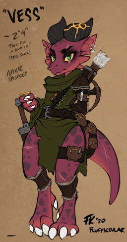 4_fingers anthro armor arrow_(weapon) biped brown_background claws coin crossbow ear_piercing ear_ring exposure_variation female female_anthro finger_claws fingers green_eyes horn looking_at_viewer melee_weapon pauldron piercing quiver_(object) ranged_weapon red_body red_scales ring_piercing scales simple_background solo sword tail tan_background text weapon yellow_sclera conditional_dnp fluff-kevlar vess_(fluff-kevlar) kobold scalie 2022 digital_media_(artwork) english_text hi_res