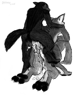 all_fours anal anal_penetration animal_genitalia animal_penis anthro anthro_on_anthro anthro_penetrated anthro_penetrating anthro_penetrating_anthro anus balls bareback big_feet black_soles bodily_fluids butt claws cum cum_drip cum_inside cum_on_balls cum_on_ground cum_while_penetrated dark_body dark_fur digitigrade doggystyle dripping ejaculation erection feet from_behind_position fur genital_fluids genitals group group_sex knot light_body light_fur male male/male mane nude penetration penile penile_penetration penis sex short_fur simple_background threesome toe_claws train_position trio divdurvart canid canine mammal 2007 graphite_(artwork) monochrome traditional_media_(artwork)