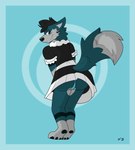 anthro blue_background clothing fur green_body green_fur maid_uniform male simple_background solo uniform karurvn wolftrap546 canid canine fox mammal red_fox true_fox absurd_res hi_res